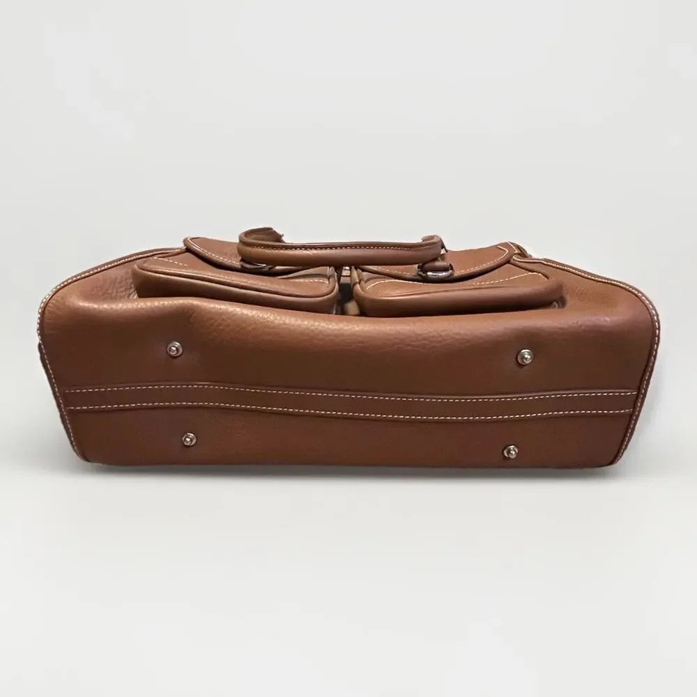 Dooney & Bourke Leather Purse/Handbag K029557 Brown/Cognac Double Pocket Tote - Picture 4 of 10